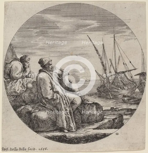 Seaport with Two Turkish Merchants, 1656. Creator: Stefano della Bella.