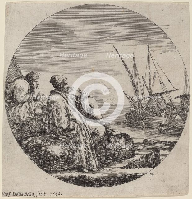 Seaport with Two Turkish Merchants, 1656. Creator: Stefano della Bella.