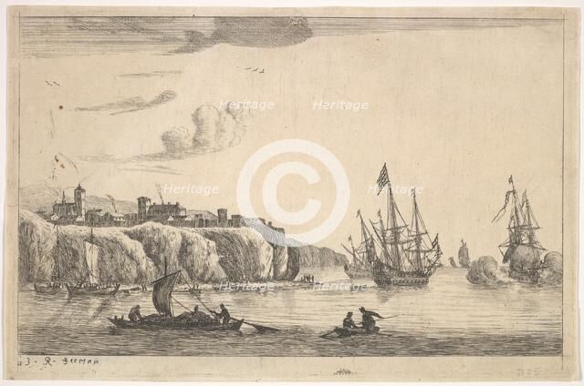 Seaport with Village on a Cliff, 17th century. Creator: Reinier Zeeman.