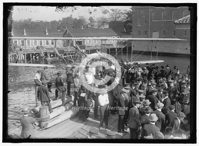 Seaplane, demonstration, between 1910 and 1920. Creator: Harris & Ewing.