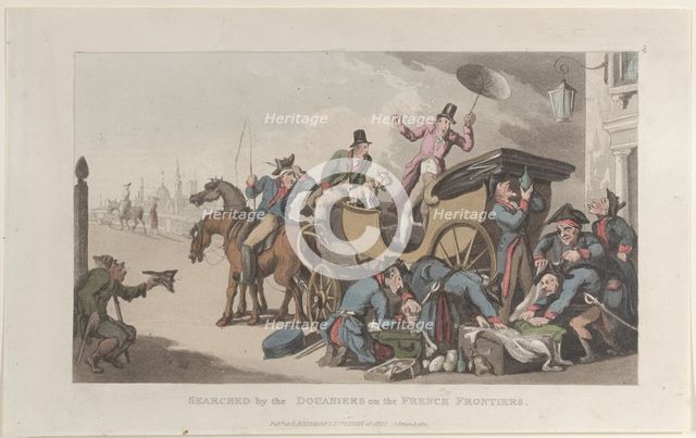 Searched by the Douaniers on the French Frontiers, from "Journal of Sentimental Travels in..., 1821. Creator: Thomas Rowlandson.