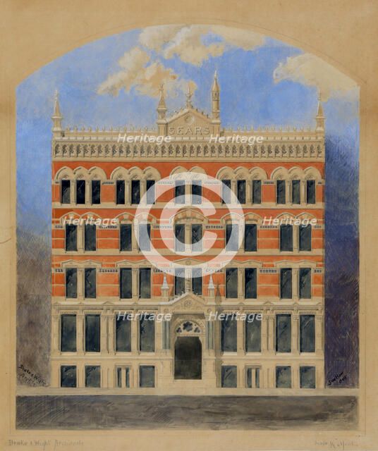 Sears Building, Chicago, Illinois, Elevation of Competition Drawing, c. 1873. Creator: Carter Drake and Wight.
