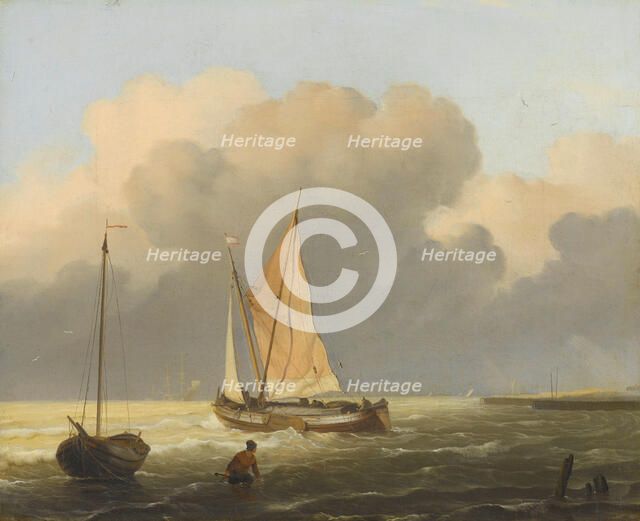 Seas off the Coast, with Spritsail Barge, 1697. Creator: Ludolf Bakhuizen.