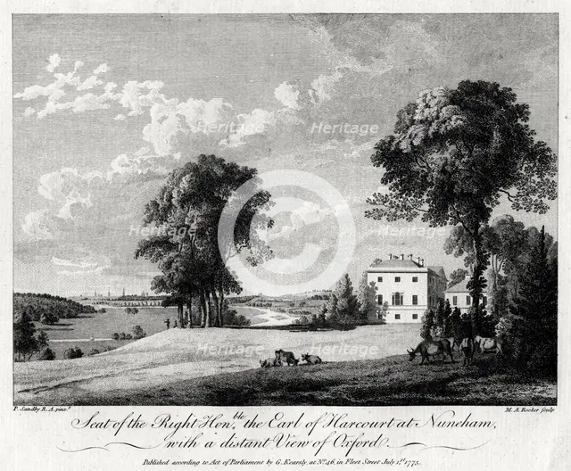 'Seat of the Right Honourable the Earl of Harcourt at Nuneham, with a distant view of Oxford', 1775.Artist: Michael Angelo Rooker