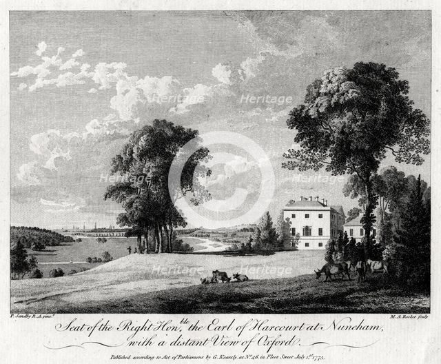'Seat of the Right Honourable the Earl of Harcourt at Nuneham, with a distant view of Oxford', 1775.Artist: Michael Angelo Rooker