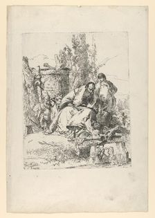 Seated magician, boy and four figures from the Scherzi di Fantasia, ca. 1743-50. Creator: Giovanni Battista Tiepolo