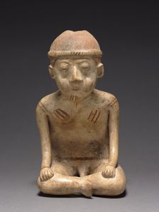 Seated Male Figure with Backrest, 100 BC - 300. Creator: Unknown