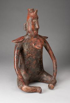 Seated Male Figure with Horn Headdress and Collar in Relief, 100 B.C./A.D. 300. Creator: Unknown