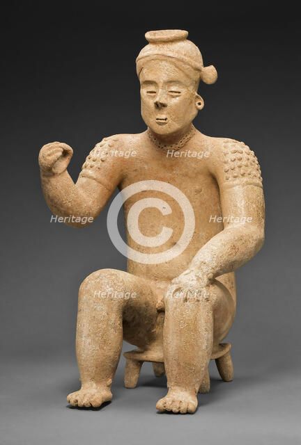 Seated Male Figure with One Arm Raised, A.D. 100/900. Creator: Unknown.