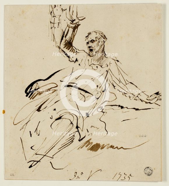 Seated Male Figure with Raised Arm, 1735. Creator: John Vanderbank.
