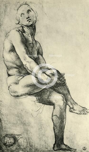 Seated male nude, 1509-1511, (1943). Creator: Raphael.