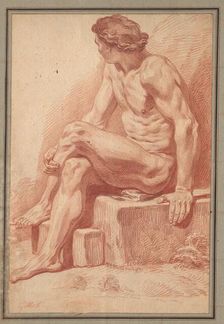 Seated Male Nude, 1693-1695. Creator: Claude Gillot (French, 1673-1722)