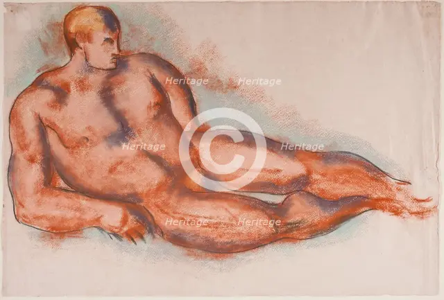 Seated Male Nude, 1923. Creator: Marsden Hartley.