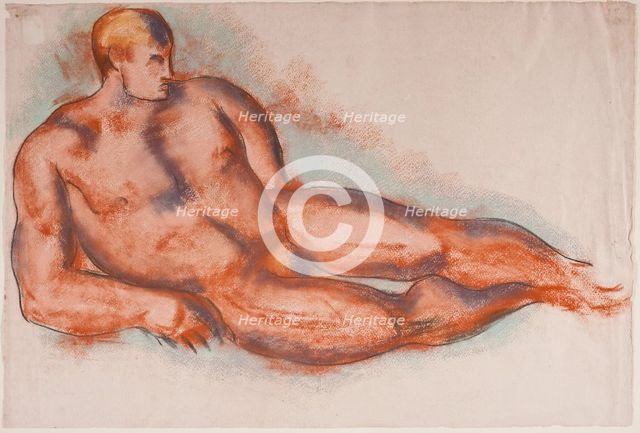 Seated Male Nude, 1923. Creator: Marsden Hartley.