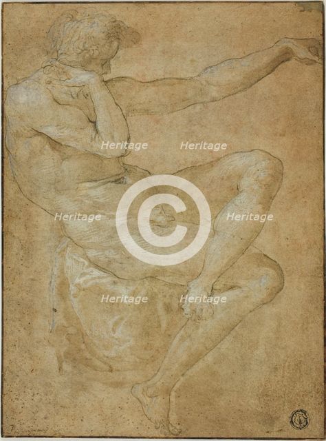 Seated Male Nude with Outstretched Left Arm, n.d. Creator: Unknown.
