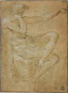 Seated Male Nude with Outstretched Left Arm, n.d. Creator: Unknown