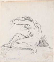 Seated Male Nude with Arm over Head, Seen from the Side, probably c. 1754/1765. Creator: Hubert Robert