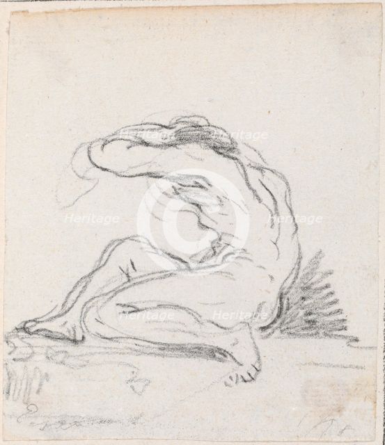 Seated Male Nude with Arm over Head, Seen from the Side, probably c. 1754/1765. Creator: Hubert Robert.