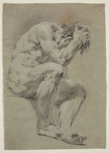 Seated Male Nude with Head Bowed, c1740. Creator: Francesco Lorenzi