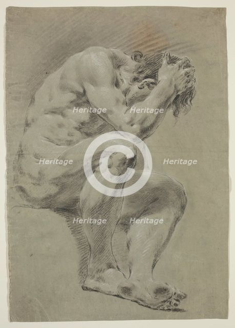 Seated Male Nude with Head Bowed, c1740. Creator: Francesco Lorenzi.