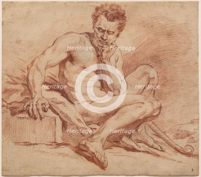 Seated Male Nude with Shepherd Staff, between 1740 and 1759. Creator: Francois Boucher.