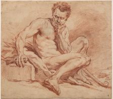 Seated Male Nude with Shepherd Staff, between 1740 and 1759. Creator: Francois Boucher