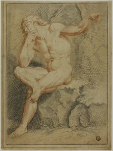 Seated Male Nude Pointing with Left Hand, n.d. Creator: Unknown