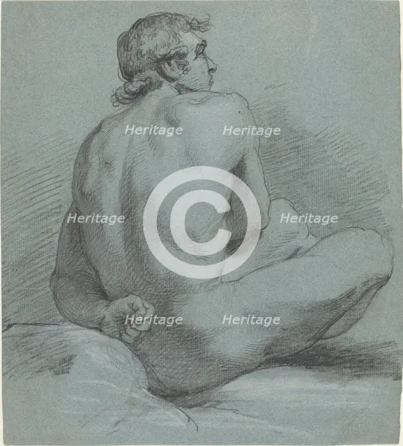 Seated Male Nude, probably 1786/1791. Creator: Samuel Woodforde.
