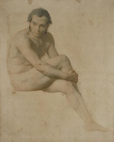 Seated male nude, probably 1850s. Creator: William Mulready