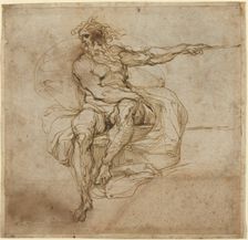 Seated Male Nude [recto], 1600/1602. Creator: Agostino Carracci