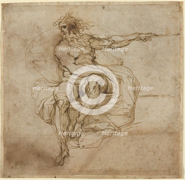 Seated Male Nude [recto], 1600/1602. Creator: Agostino Carracci.