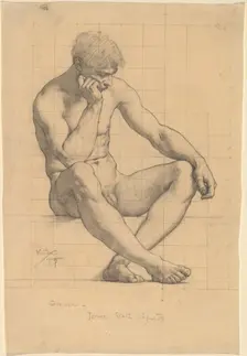 Seated Male Nude: Study for "Science" - Iowa State Capitol, 1905. Creator: Kenyon Cox