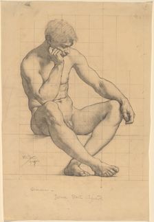 Seated Male Nude: Study for "Science" - Iowa State Capitol, 1905. Creator: Kenyon Cox