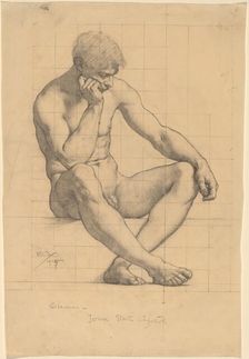 Seated Male Nude: Study for "Science" - Iowa State Capitol, 1905. Creator: Kenyon Cox