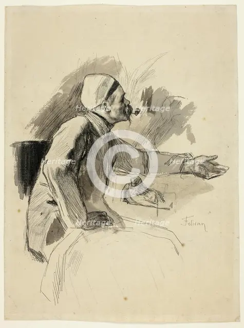 Seated Man with Extended Left Arm, n.d. Creator: Félicien Rops.