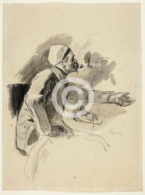 Seated Man with Extended Left Arm, n.d. Creator: Félicien Rops.