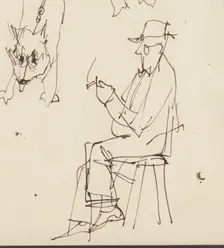 Seated man and dog studies, c1950. Creator: Shirley Markham