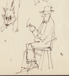 Seated man and dog studies, c1950. Creator: Shirley Markham