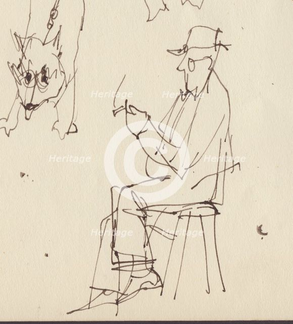 Seated man and dog studies, c1950. Creator: Shirley Markham.