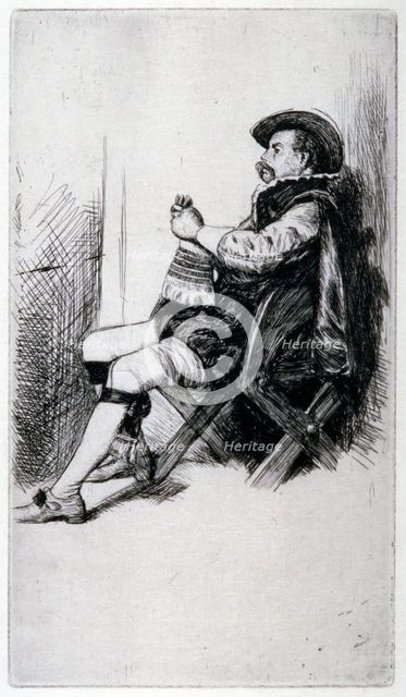 'Seated Man, in Doublet and Cloak', 19th century.             Artist: Charles Samuel Keene