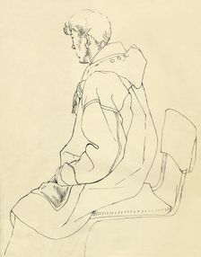 Seated man in duffel coat, c1952. Creator: Shirley Markham