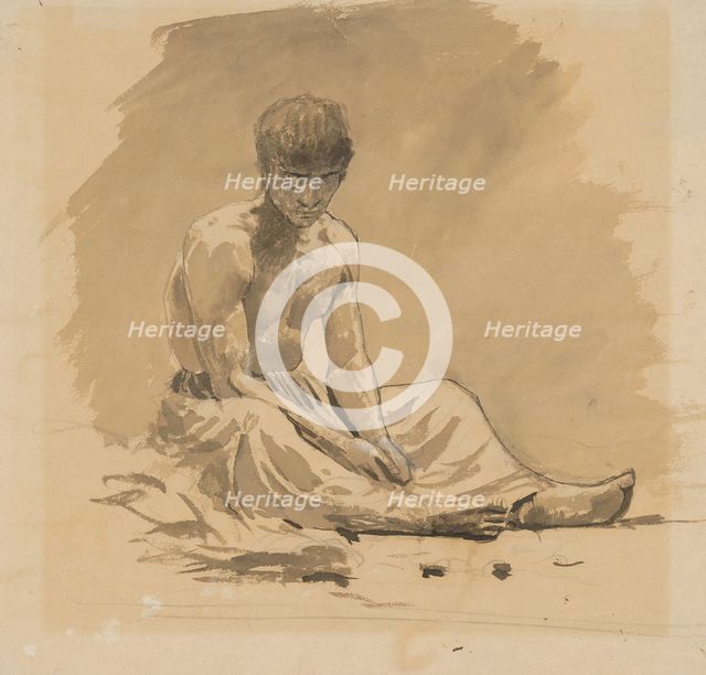 Seated Man Naked to the Waist, 1895-1900. Creator: Ladislav Mednyanszky.