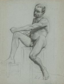 Seated man nude, 1905-1910. Creator: Ferdinand Katona