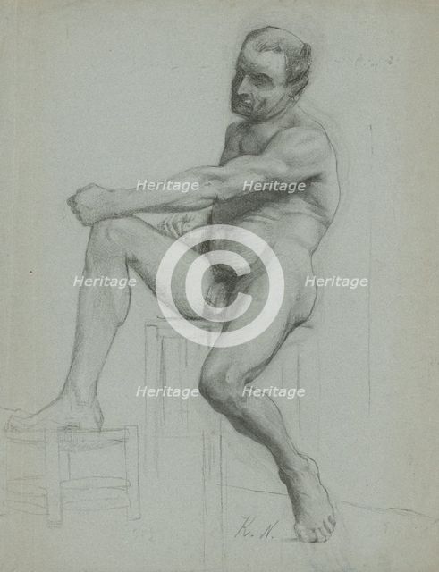 Seated man nude, 1905-1910. Creator: Ferdinand Katona.