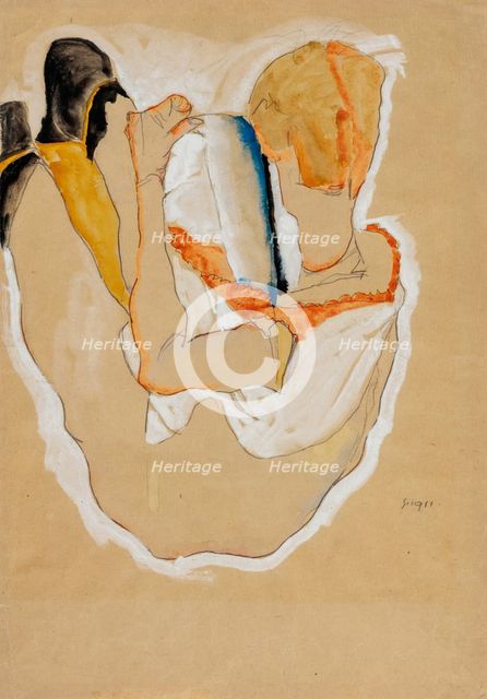 Seated Nude, Back View, 1911. Creator: Egon Schiele.