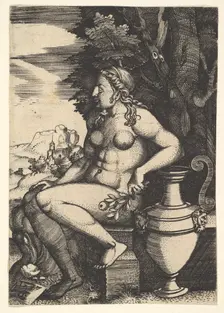 Seated nude next to a vase, 1537. Creator: Master FG