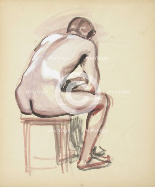 Seated nude, sketch, c1910s. Creator: Verner Thome.