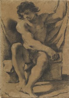 Seated Nude Young Man in Nearly Frontal View, ca. 1618. Creator: Guercino
