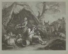 Seated Old Man and Woman with a Basket of Eggs, 1759/1782. Creator: Francesco Londonio