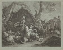 Seated Old Man and Woman with a Basket of Eggs, 1759/1782. Creator: Francesco Londonio